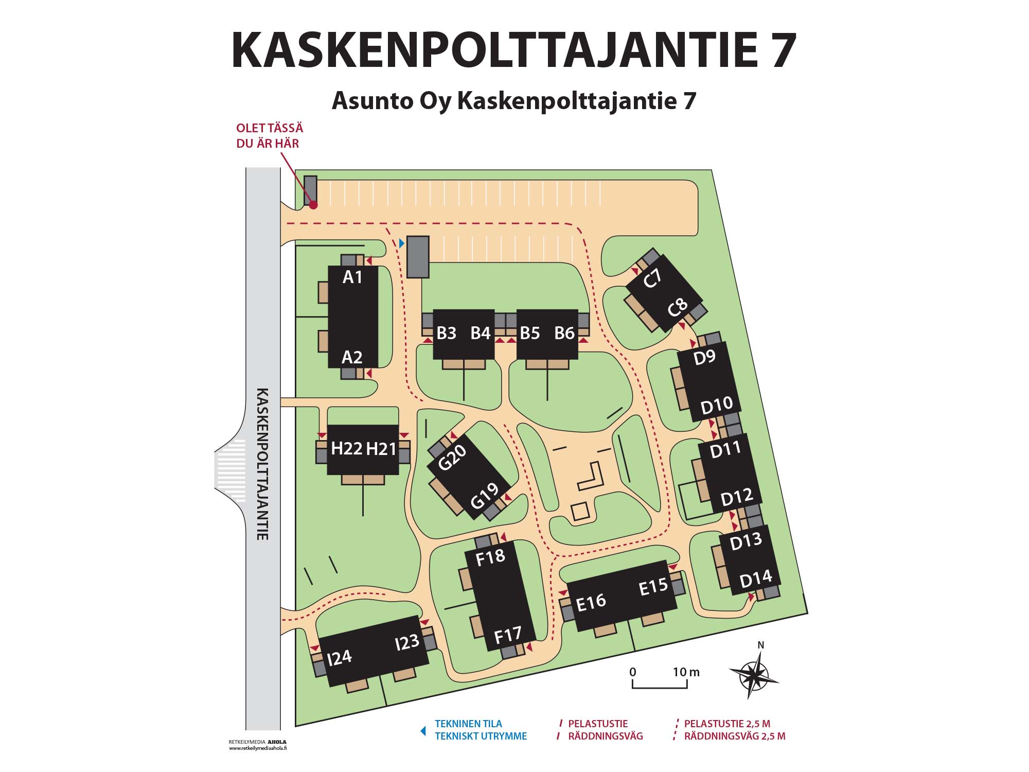 Esimerkki taloyhtiön pihakartasta | Karttaopasteet.fi Esimerkki taloyhtiön pihakartasta | Karttaopasteet.fi