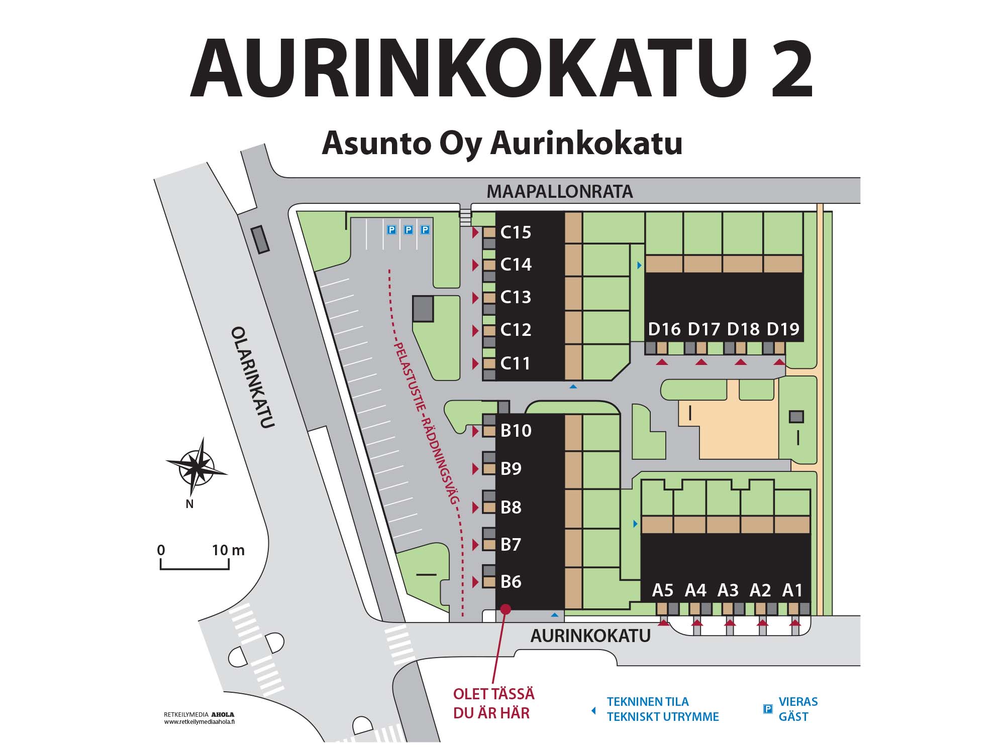 Esimerkki taloyhtiön pihakartasta | Karttaopasteet.fi Esimerkki taloyhtiön pihakartasta | Karttaopasteet.fi