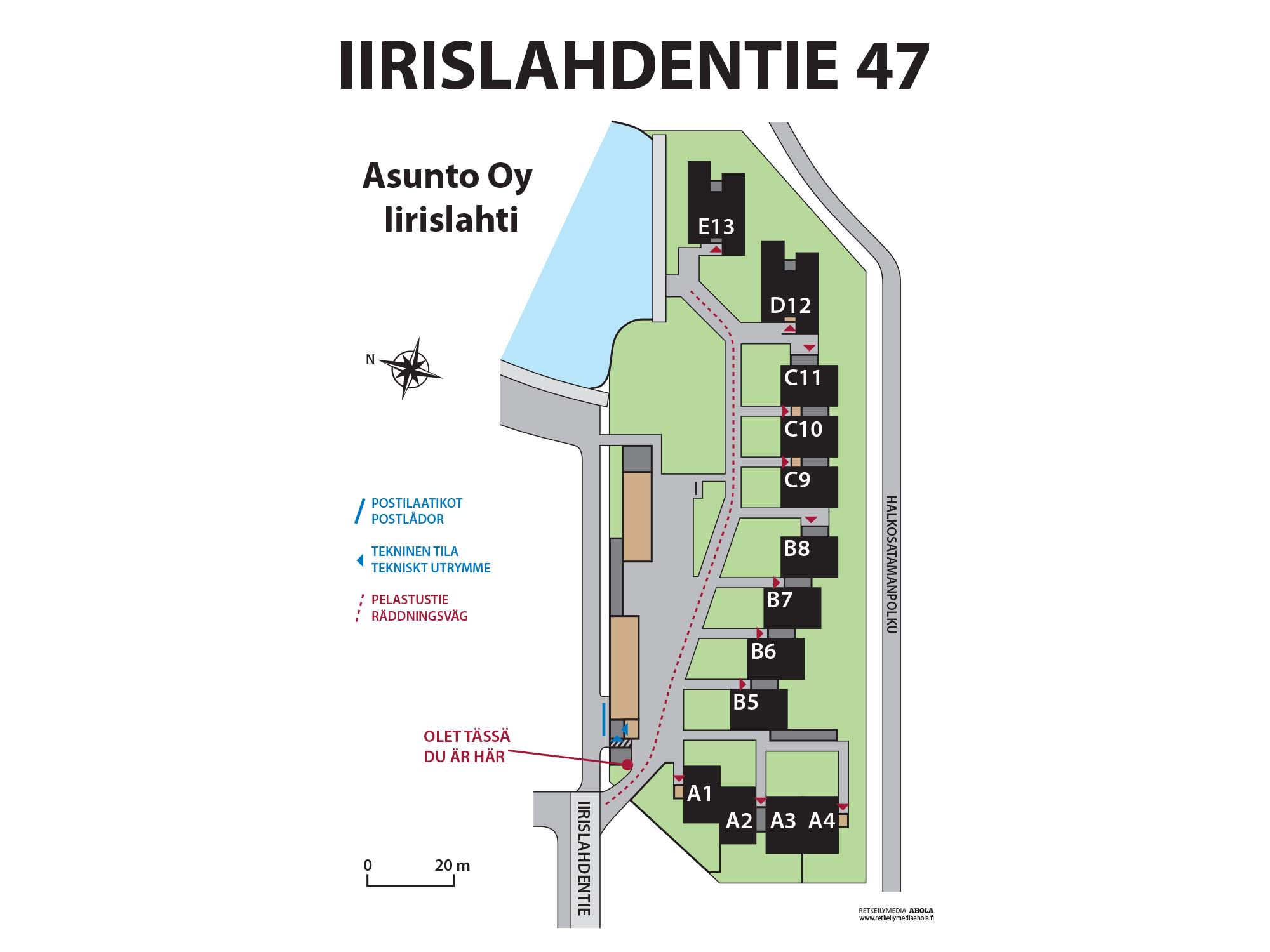 Esimerkki taloyhtiön pihakartasta | Karttaopasteet.fi Esimerkki taloyhtiön pihakartasta | Karttaopasteet.fi