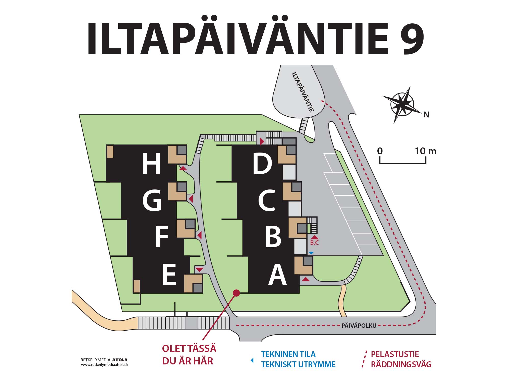Esimerkki taloyhtiön pihakartasta | Karttaopasteet.fi Esimerkki taloyhtiön pihakartasta | Karttaopasteet.fi