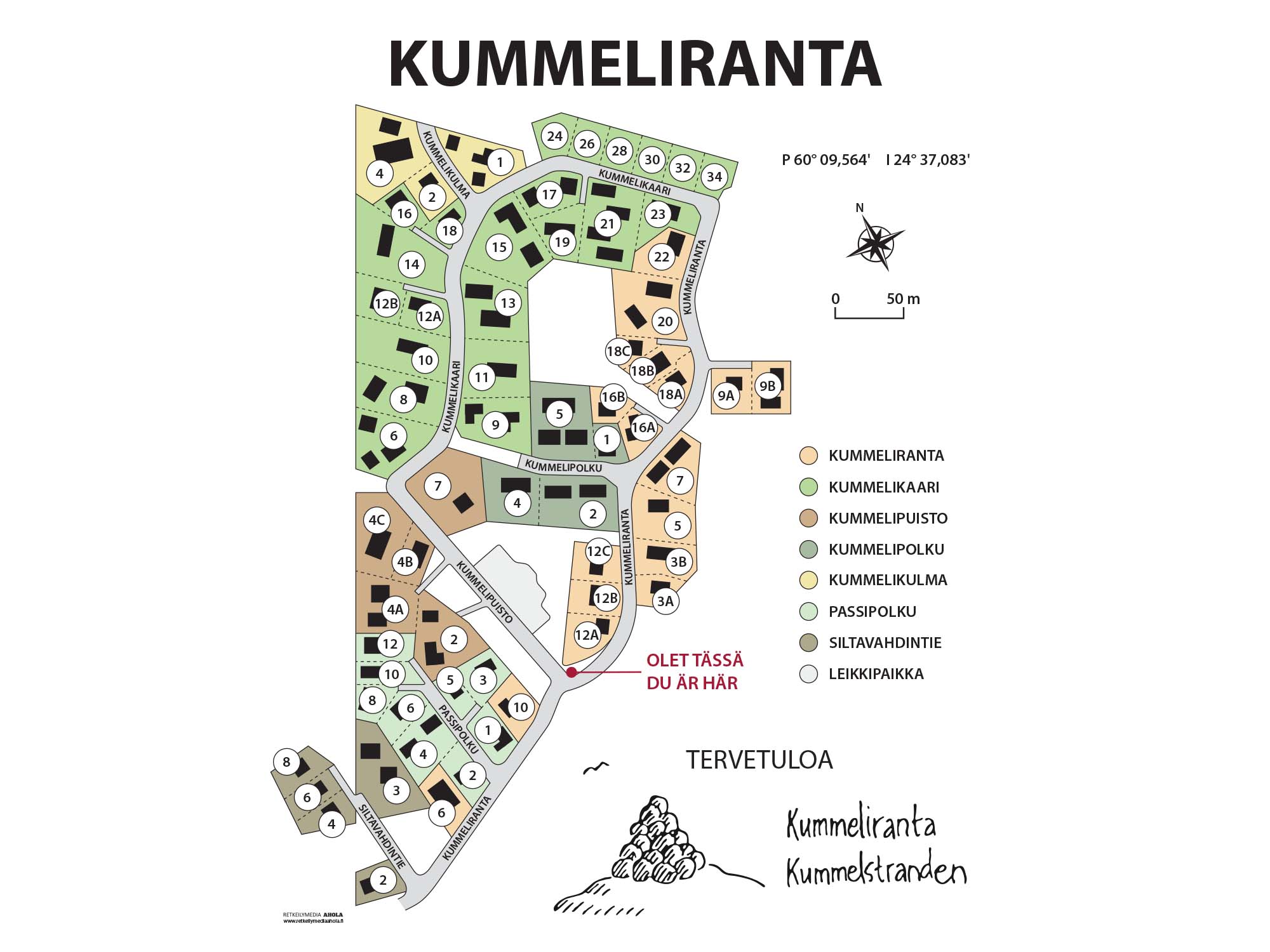 Esimerkki asuinalueen tonttiopasteesta | Karttaopasteet.fi Esimerkki asuinalueen tonttiopasteesta | Karttaopasteet.fi